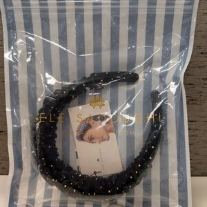 Lele Sadoughi Black Headband with Gold Accents (NWT)